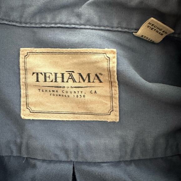 Tehama Men’s XL Button Down Shirt Blue Long Sleeve Utility Hiking Flap Pockets - Picture 5 of 7
